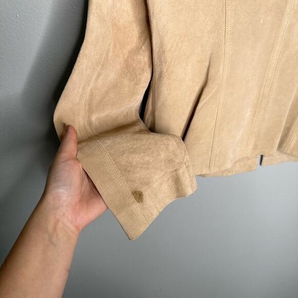 Together Vintage Leather Suede Jacket Butterfly Print Neutral Tan/Beige Size 12 - Picture 8 of 9